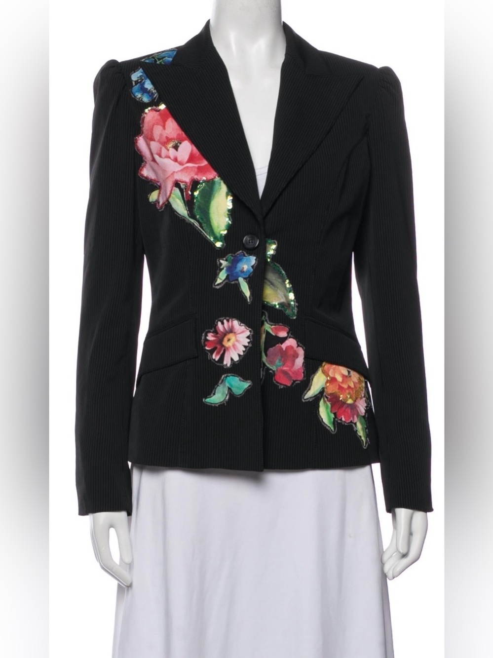 Alberto makali navy stripe blazer floral accent